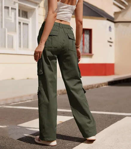 Vista 2 de ZMPSIISA Pantalones de mujer de cintura alta, pantalones cargo militares de pierna ancha, pantalones casuales de 8 bolsillos