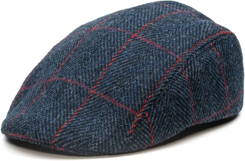 Vista 3 de Sterkowski Norte Harris Tweed Gorra plana para hombre y mujer Gorra tradicional cálida con orejeras plegables Azul Check