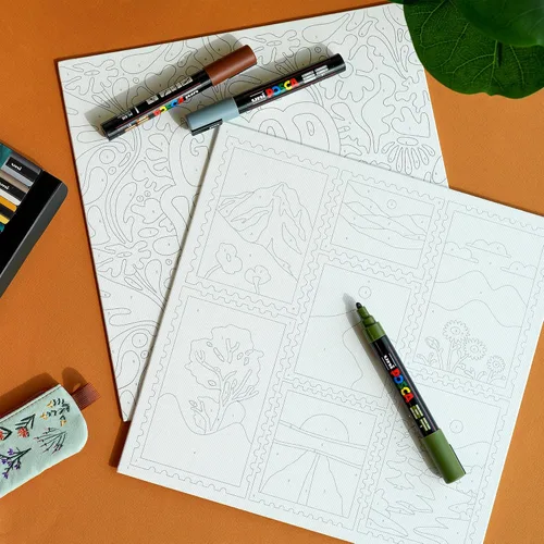 Vista 4 de POSCA® Kit de lienzo de pintura por número con 8 marcadores de pintura PC Boho