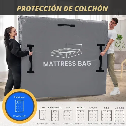 Vista 30 de Bolsas de colchón para mudanza y almacenamiento, protector de colchón impermeable, funda de colchón Cal King con 8 asas resistentes y cremallera Gris