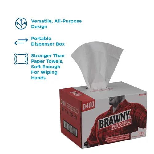 Vista 3 de Paños Brawny, industriales, blancos, premium, multiuso, DRC, Blanco, 152