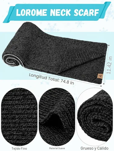 Vista 3 de Winter Hat Scarf Gloves Set, Knitted Ribbed Beanie Winter Gift Men Boys Mezcla gris y negro