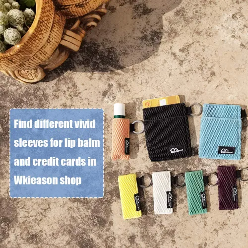 Vista 3 de WK IEASON Llavero para bálsamo labial, 5 unidades, clip negro en lápiz labial, fundas para llavero, bolsa de punto apretado, soporte elástico