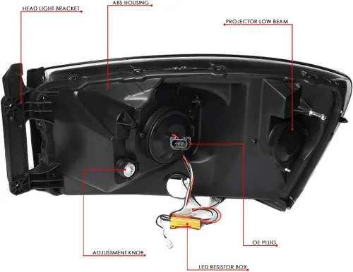 Vista 6 de DNA MOTORING HL-HPL-RM06-G-CH-AM LED U-Bar DRL Faros de señal de giro perseguidores compatibles con Dodge Ram 1500 06-08/Dodge Ram 2500 3500 06-09