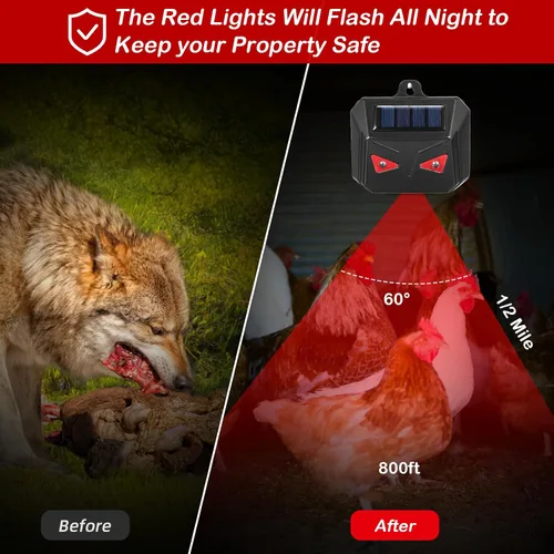 Vista 4 de Paquete de 4 repelentes solares nocturnos de animales con ojos de depredador, luces disuasorias impermeables para exteriores, para coyotes, ciervos