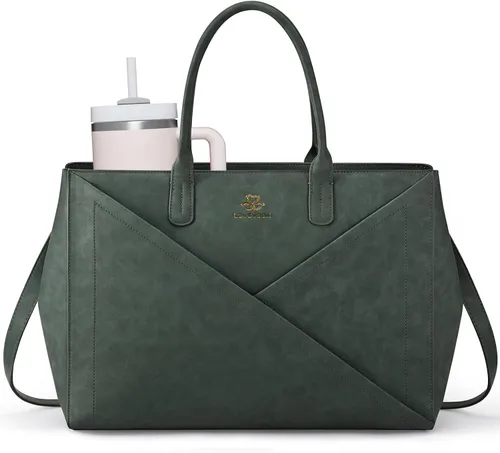 Vista 13 de LOVEVOOK Bolso para laptop de mano para mujer con portavasos grande, de 15.6 pulgadas, de PU, bolso de trabajo para maestra, bolso de mano