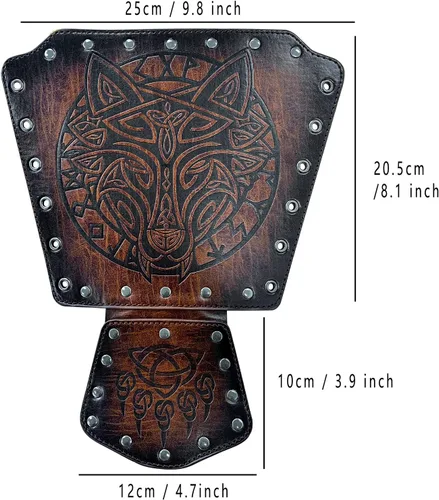 Vista 5 de Guantelete de Fenrir vikingo medieval, armadura medieval de cuero sintético, armadura de caballero, disfraz de Halloween LARP