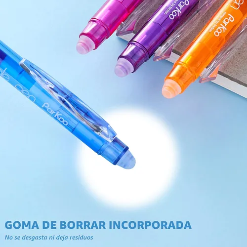 Vista 8 de ParKoo Bolígrafos de gel retráctiles borrables, punta fina de 0.028 in, tintas de colores surtidos para escritura de dibujos, paquete de 10