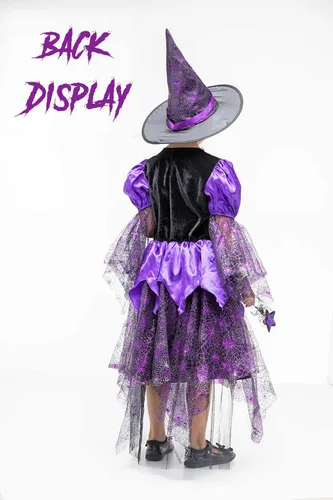 Vista 2 de Kids Girls Light-up Witch Halloween Costume Fancy Dress Set