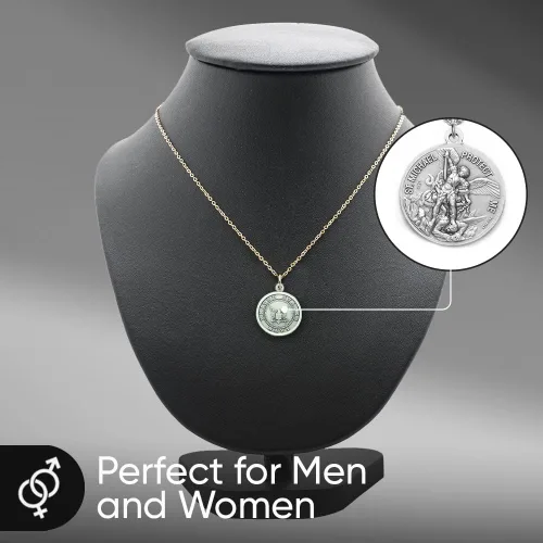 Vista 6 de True Faith Jewelry Medalla de plata de ley con colgante de San Miguel Patrón, San Arcángel, 1516 pulgadas, Plata esterlina
