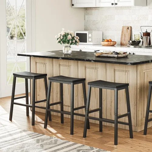 Vista 2 de HOOBRO Taburetes de bar, juego de 2 sillas de bar, taburetes de silla de montar de 23.6 pulgadas, taburetes de encimera de cocina con reposapiés