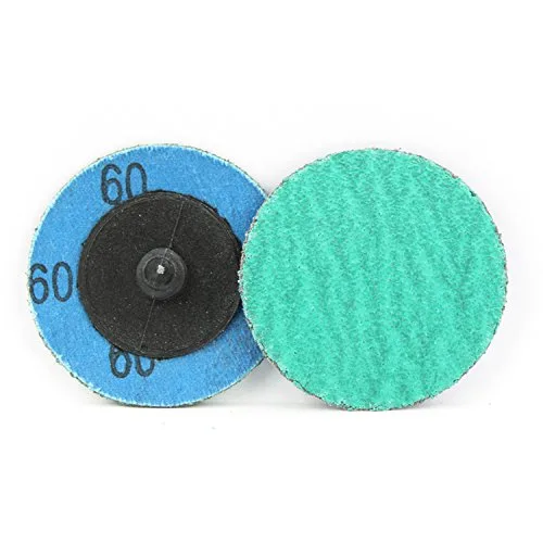 Vista 2 de BHA Discos de lijado de cambio rápido tipo R macho roll-on de circonita verde con ayuda de molienda, 2 pulgadas (grano 60), paquete de 25