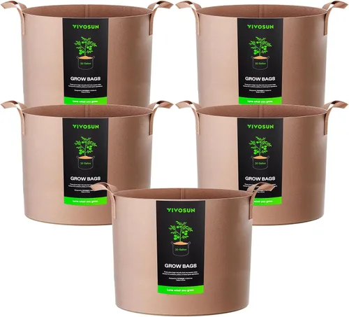 Vista 12 de VIVOSUN - Paquete de 5, 1 galón, bolsas para cultivar de tela no tejida gruesa resistente con asas Negro
