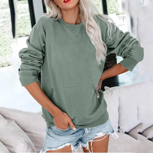 Vista 2 de Sudaderas ligeras para mujer, blusas casuales y cómodas, cuello redondo, manga larga, ajuste holgado, forro polar para otoño