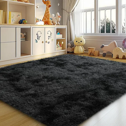 Vista 100 de Mugorn - Alfombras suaves y esponjosas de 2 x 3 pies para el hogar, alfombra pequeña con 4 mallas antideslizantes, color negro, 2 x 3 pies
