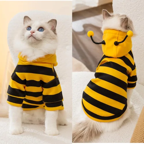 Vista 5 de Disfraz de abeja para perro, diseño de abejorro amarillo, sudaderas con capucha para perros pequeños, ropa de invierno para gatos, sudadera