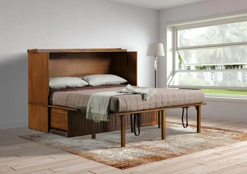 Vista 2 de Mega Solutions Murphybedz Tuscany Cama armario Murphy con estación de carga de 15 cm, tamaño queen (roble rubio).. (Blonde Oak)