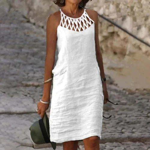 Vista 2 de SHOPESSA Plus Size Summer Dresses for Women 2023 Vacation Camisole Sundresses Swing Tunic Dress Cute Swing Beach Dress