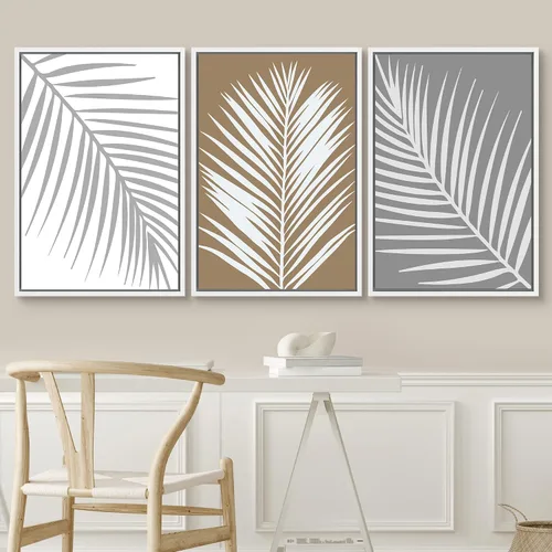 Vista 159 de SIGNWIN Lienzo enmarcado para pared, juego de arte de collage de hojas transparentes en blanco y negro, ilustraciones de naturaleza silvestre, arte
