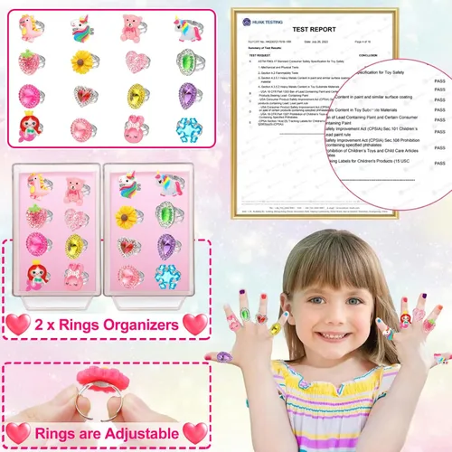 Vista 2 de Juguetes de joyería para niñas, juguetes para niñas pequeñas de 6 a 8 años, encantadores anillos, aretes, juguete para niñas de 3, 4, 5, 6, 7 años