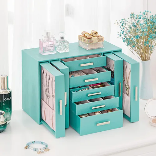 Vista 2 de ANWBROAD Joyero organizador de joyas, organizador de joyas, caja de almacenamiento para todos los aretes, collares, pulseras, relojes, cajas