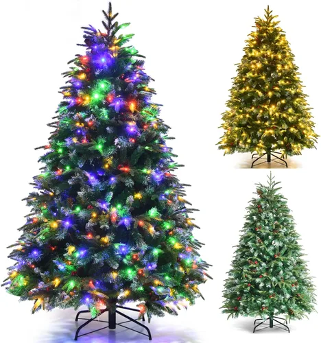 Vista 46 de COSTWAY Árbol de Navidad artificial de 6 pies, diseño preiluminado con Verde nevado
