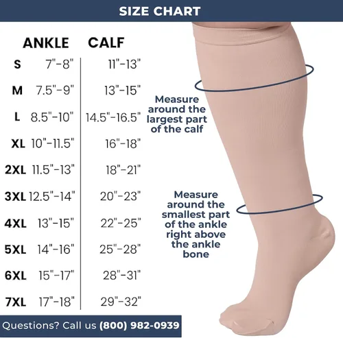Vista 6 de Hecho en EUA - Calcetines de compresión a la rodilla, punta cerrada media de soporte 20-30mmHg Made in USA, unisex, reinforced heel, toe, non-slip