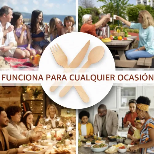 Vista 7 de Weemium Juego de cubiertos de madera desechables – 300 unidades (100 tenedores, 100 cuchillos, 100 cucharas) – Embalaje sin plástico – Cubiertos
