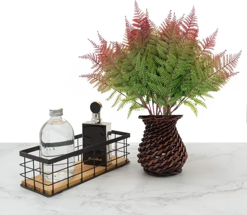 Vista 2 de Plantas de helecho artificiales, arbustos de plástico falsos, arbustos de hierba, helechos, hojas, decoración para el hogar, interior, exterior