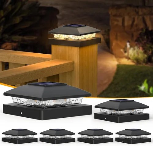 Vista 27 de APONUO Luces solares para postes de 4 x 4 – IP64 impermeable, blanco cálido, luces inalámbricas de valla y luces de cubierta para patios, jardines