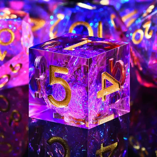 Vista 15 de AUSTOR Juego de dados DND de 7 dados, dados poliédricos de borde afilado hechos a mano para juegos de mesa de Calabozos y Dragones RPG MTG