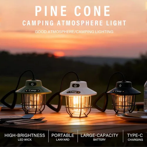 Vista 5 de Linterna de campamento de 1200 lúmenes, luz LED recargable con 4 modos de luz, linterna portátil USB al aire libre para campamento, senderismo