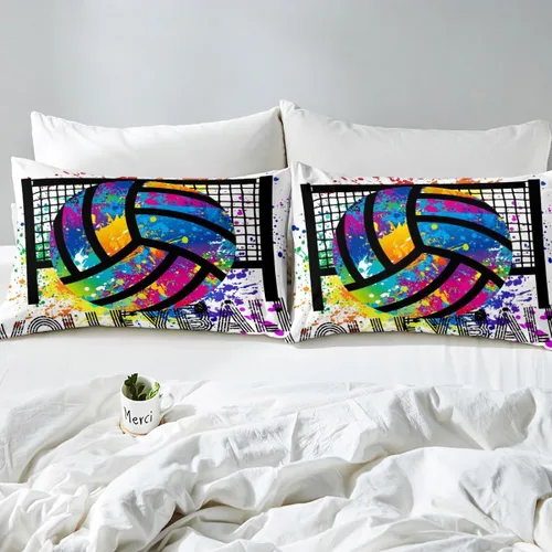 Vista 7 de Erosebridal Juego de ropa de cama de pelota de voleibol, tamaño individual, juegos de voleibol, juego de ropa de cama deportiva para niños, niñas