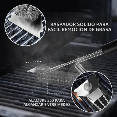 Vista 4 de KITCHEN PERFECTION Cepillo de alambre seguro para parrilla al aire libre con raspador de parrilla y alfombrilla de parrilla, kit de limpieza