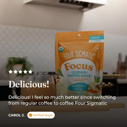 Vista 7 de Four Sigmatic Vanilla Focus - Café con leche de hongos a base de plantas con leche instantáneo orgánico con hongo de melena de león