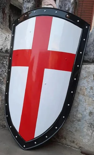 Vista 4 de Escudo medieval de caballero de la Cruz Roja, escudo de guerrero templario de 30 pulgadas, calibre 18, escudo de armadura para cosplay, juego