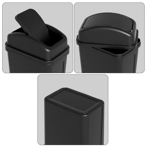 Vista 3 de Zopnny Cubo de basura pequeño de 1.8 galones / 7 L, cubo de basura con tapa oscilante, cubo de basura de plástico con tapa giratoria, color negro