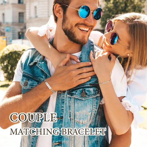 Vista 3 de Pulseras a juego, pulseras de pareja, regalos de aniversario para él y ella, novio y novia, pulseras de acero inoxidable, joyería de relación