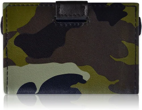 Vista 3 de Cartera minimalista para tarjetas de crédito, Fidelo - Cartera delgada para hombre, bloqueo RFID + cuero genuino de grano completo, Borde "Woodland