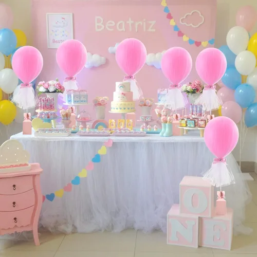 Vista 2 de Globos tutú de tul rosa con caja de dulces para centros de mesa de baby shower, mariposas para niñas, fiesta de cumpleaños, decoración de mesa