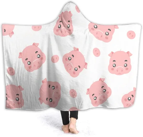Vista 11 de ARAHANT Manta con capucha de cerdo de dibujos animados, bonita manta con capucha de animales, buen regalo para niños, tamaño pequeño de 40 x 50