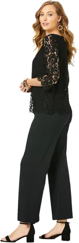 Vista 4 de Jessica London Mono de encaje de pierna ancha con cintura elástica Popover de talla grande para mujer