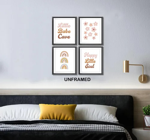 Vista 3 de Póster bohemio de Little Babe Cave Happy Little Soul para habitación de niños, bebés, niñas, sala de juegos, guardería, decoración retro de flores