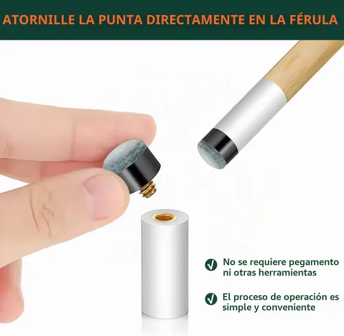 Vista 2 de Kit de reemplazo de puntas para taco de billar uadbau - Puntas de taco de billar con tornillo, virolas blancas de billar, no necesita pegamento ni
