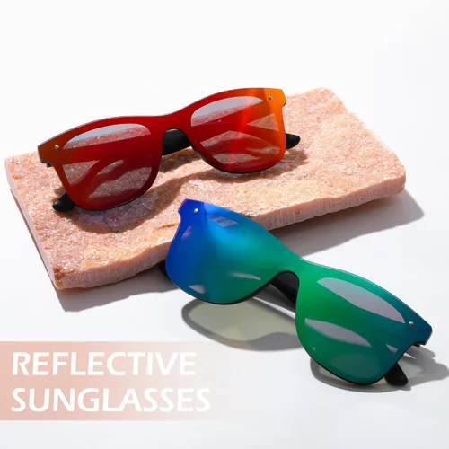 Vista 23 de FEISEDY Gafas de sol reflexivas de una pieza sin montura de moda con lentes de sol reflectantes B4155