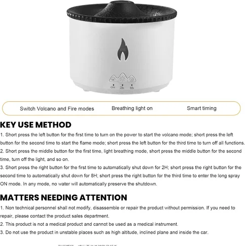 Vista 7 de Difusor de aroma de llama, 2 modos, humidificador portátil de aceite esencial con luz de llama, 2 temporizadores para aliviar el estrés, difusor
