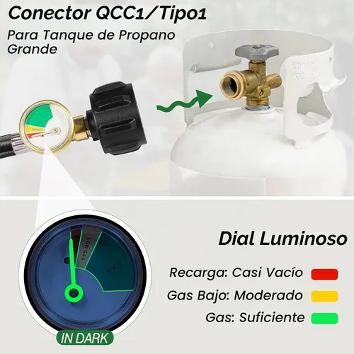 Vista 3 de Adaptador de Recarga de Propano para Tanques de 1 libra, Manguera Adaptadora de Tanque de Propano Mejorada de 3 pies/36 pulgadas con Medidor