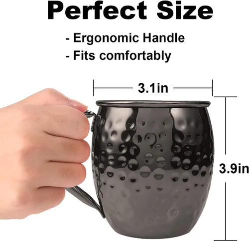 Vista 8 de DUNCHATY Moscow Mule - Juego de 4 tazas de regalo negras de acero inoxidable martillado sólido puro para beber, 16 onzas, seguro para alimentos