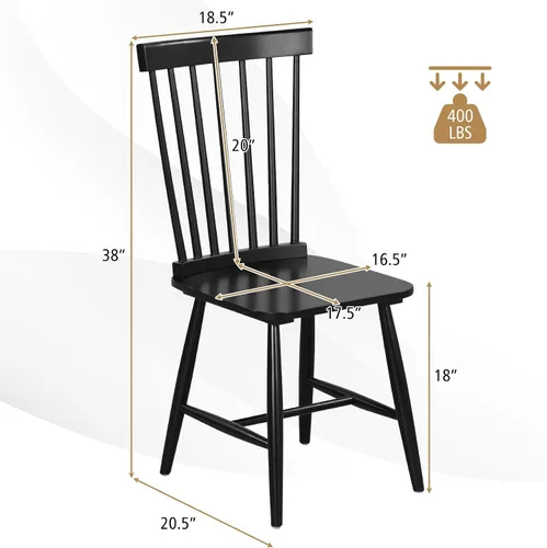 Vista 2 de GIANTEX Juego de 2 sillas de comedor de madera, sillas de comedor Windsor de madera maciza con asiento ancho, carga máxima de 400 libras, sillas