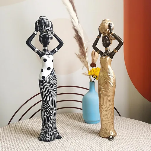Vista 3 de Decoraciones de escultura africana, figuras de tarro africano, decoración del hogar, estatuas de figuras de arte de escritorio, manualidades